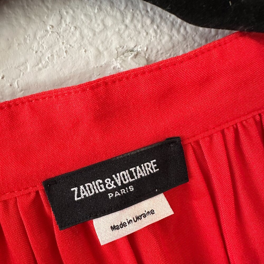 Zadig & Voltaire Tink Solid Long Sleeve Blouse Fire Red Women's XS Top Shirt - Picture 3 of 7